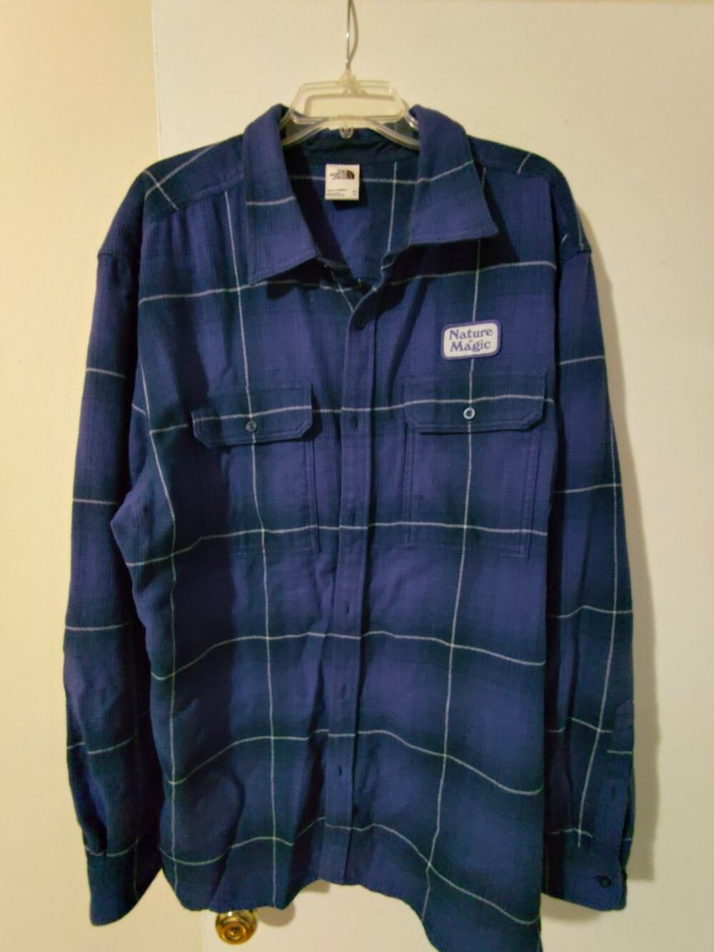 The North Face Arroyo Flannel Shirt Purple Navy “Nature Is Magic” Patch Men’sXXL